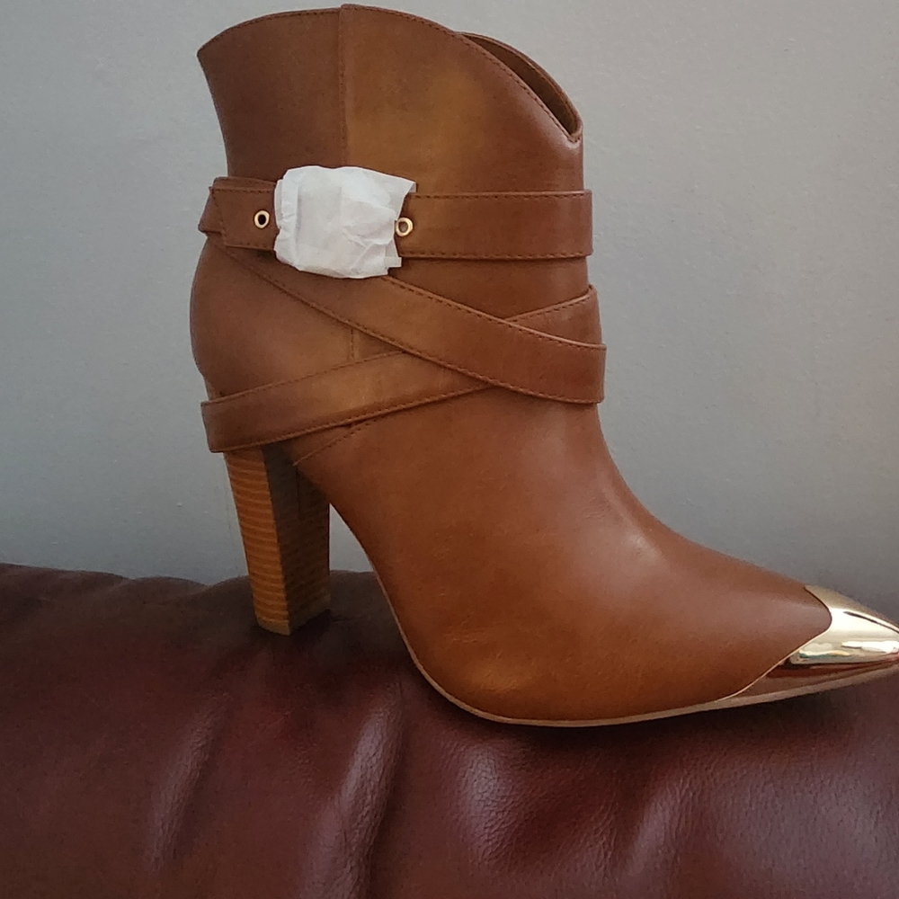 Brown leather booties